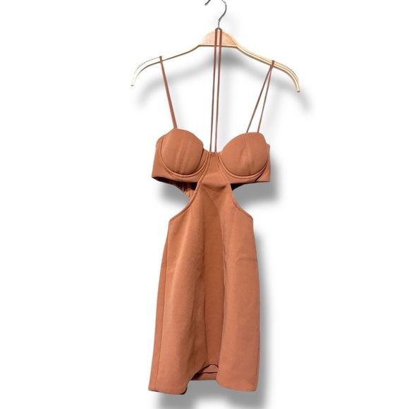 MISHA Tokyo Strappy Cutout Party Minimalist Mini Dress in Praline Brown Size 2 - Picture 8 of 13